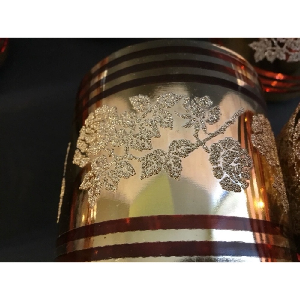 Mid Century Crown Ruby Gold Glitter Embossed 6 oz Tumblers 6 Piece Set Vintage - Picture 8 of 9